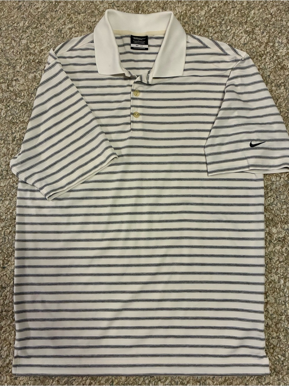Nike White Polo with Thin Gray Stripes